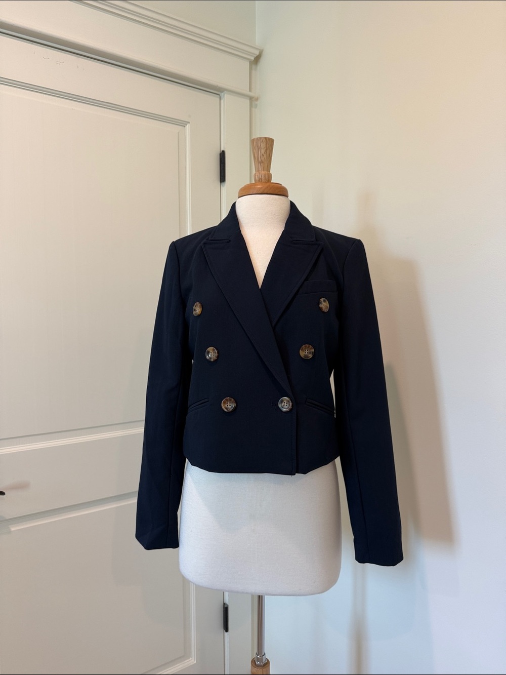 Joie Navy Double-Breasted Cropped Blazer